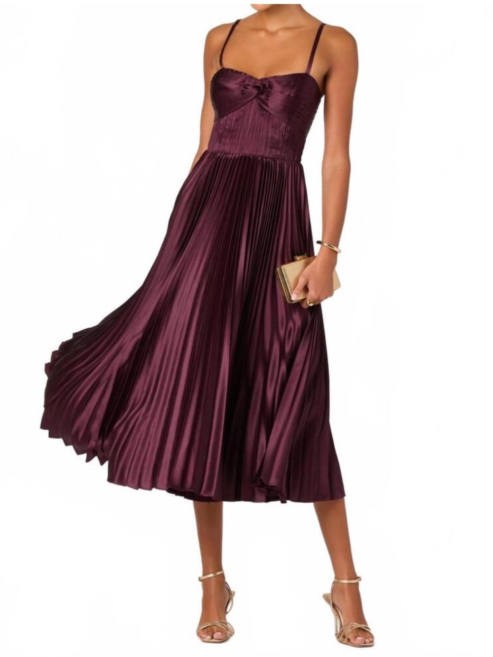 NWT ASTR Ascella Pleated Midi Dress Sweetheart Neckline US M